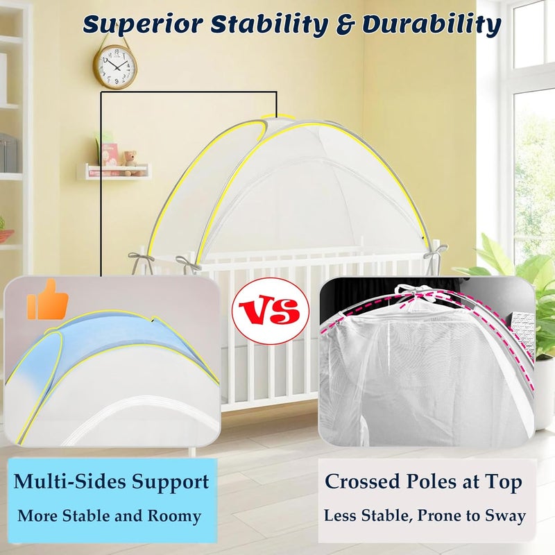 Akiky Large Pop Up Mosquito Net Crib Tent to Keep Baby from Climbing Out Baby Girl Netting Cover Canopy for Naps at Home&Traveling(White) - Image 5